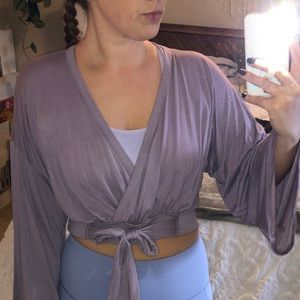 Purple Bell Sleeve Wrap Crop Top